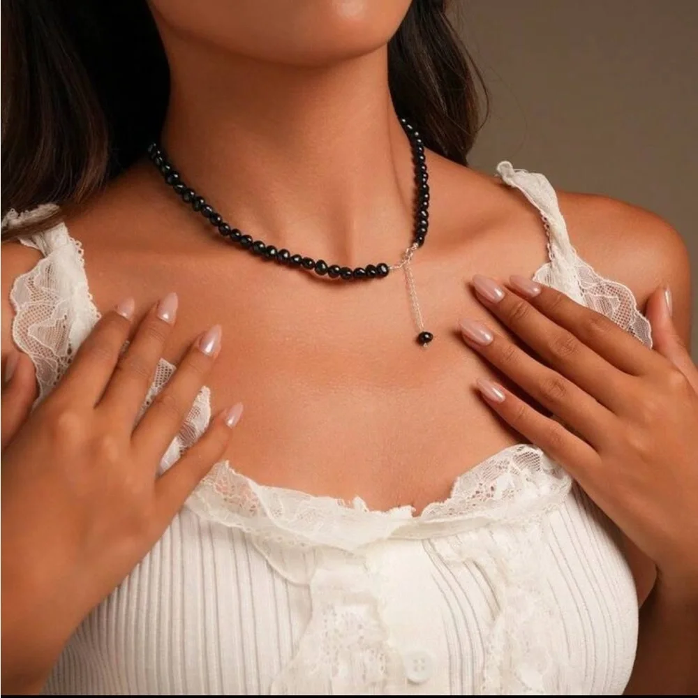 Black Blue Genuine Freshwater Pearl Necklace